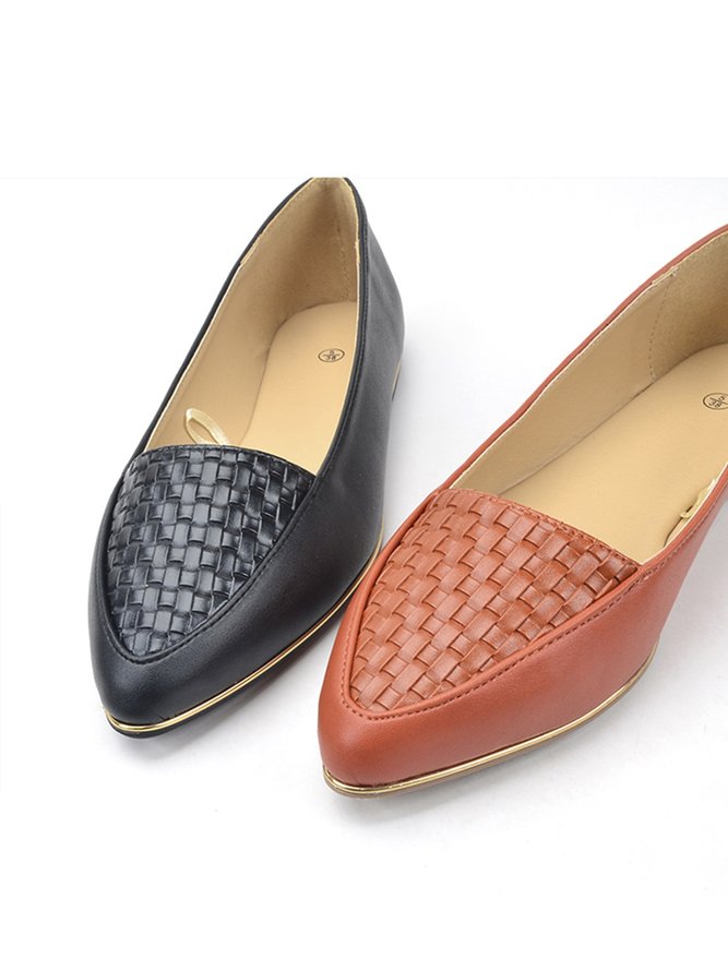 Casual Textured Pointed-Toe Flat Shoes