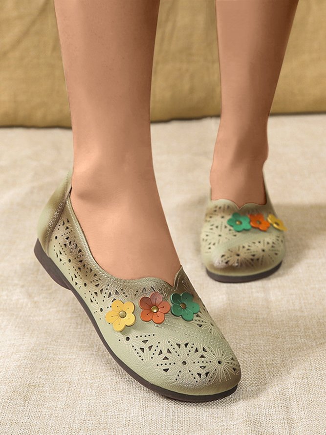 Vintage Applique Hollow out Soft Sole Flats