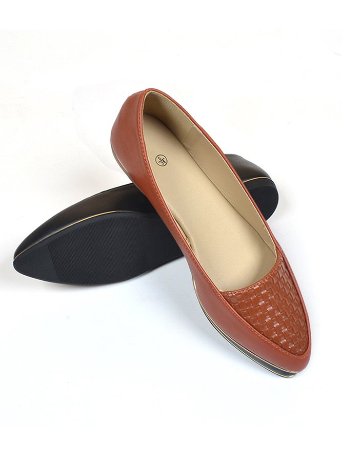 Casual Textured Pointed-Toe Flat Shoes