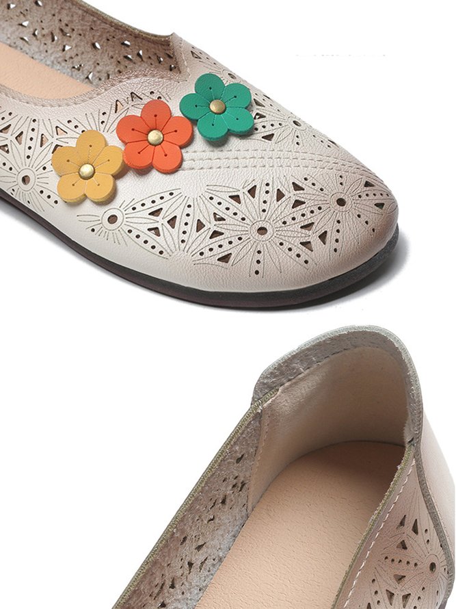 Vintage Applique Hollow out Soft Sole Flats