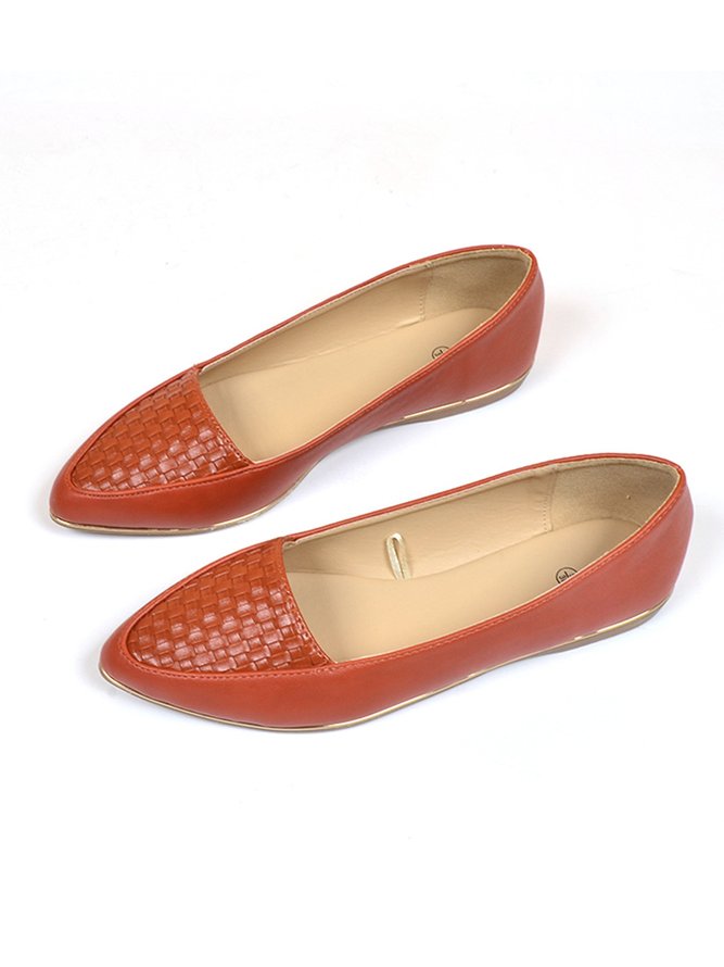 Casual Textured Pointed-Toe Flat Shoes