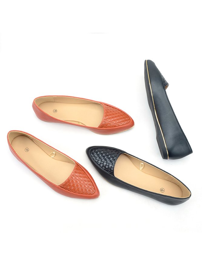 Casual Textured Pointed-Toe Flat Shoes