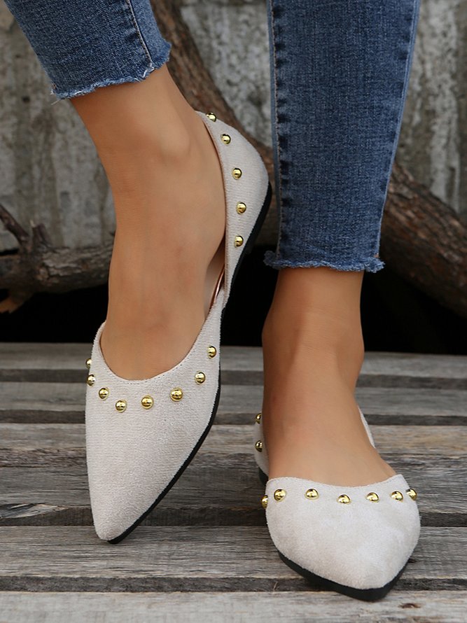 Plus Size Rivet Decor Pointed Toe Faux Suede Flats
