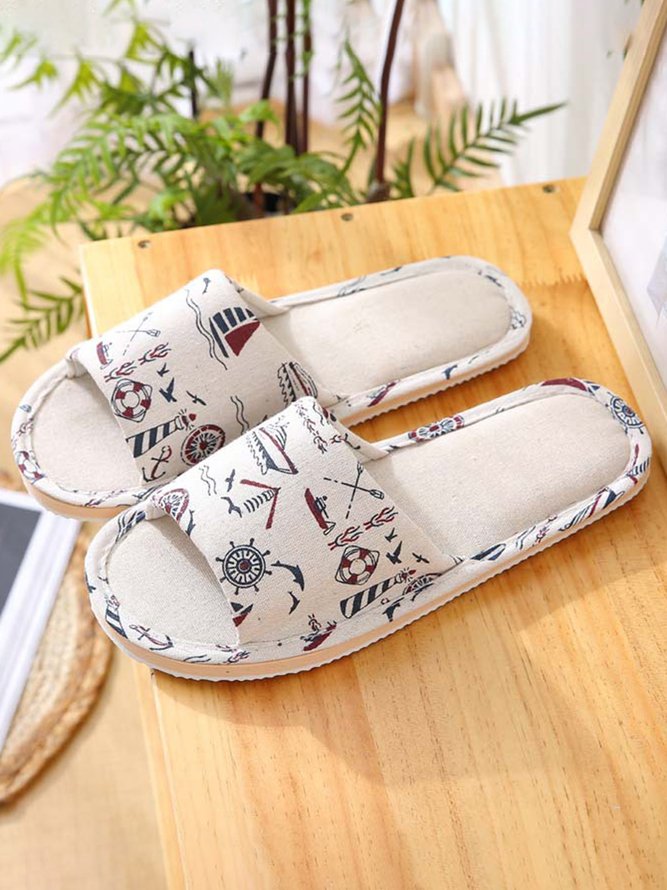 Rose Cat Alphabet Sailboat Print Indoor Non-slip Linen Slippers