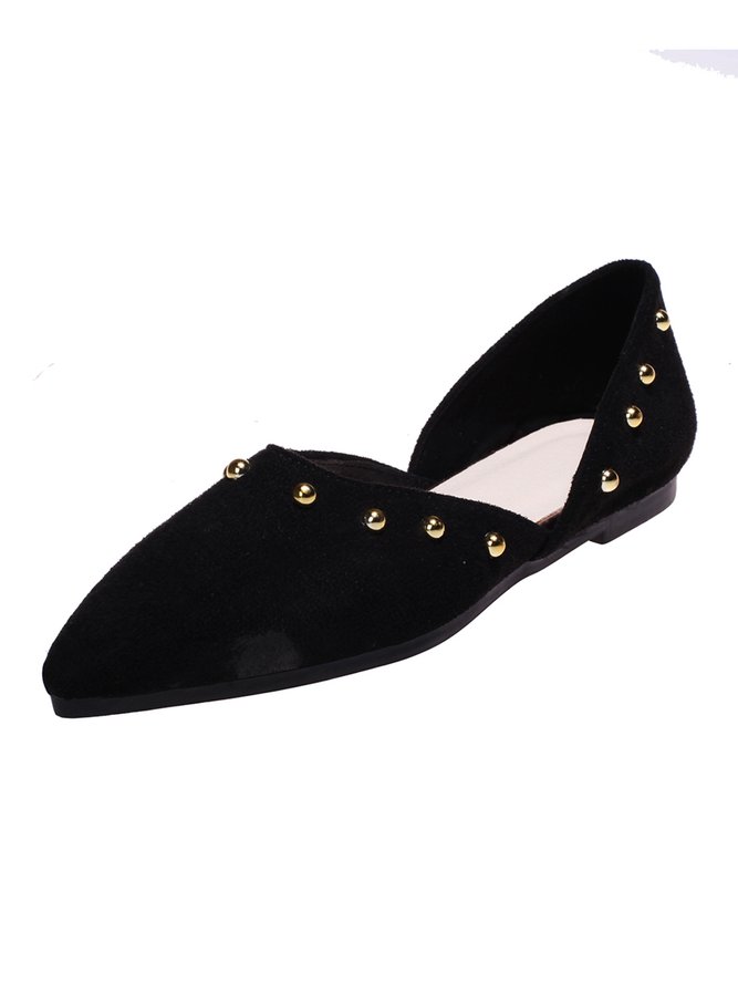 Plus Size Rivet Decor Pointed Toe Faux Suede Flats