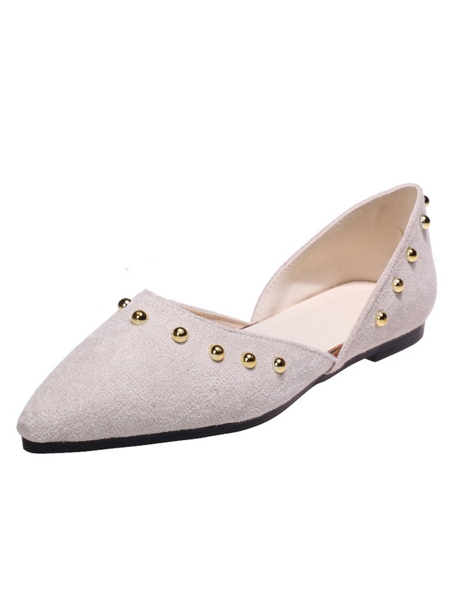 Plus Size Rivet Decor Pointed Toe Faux Suede Flats