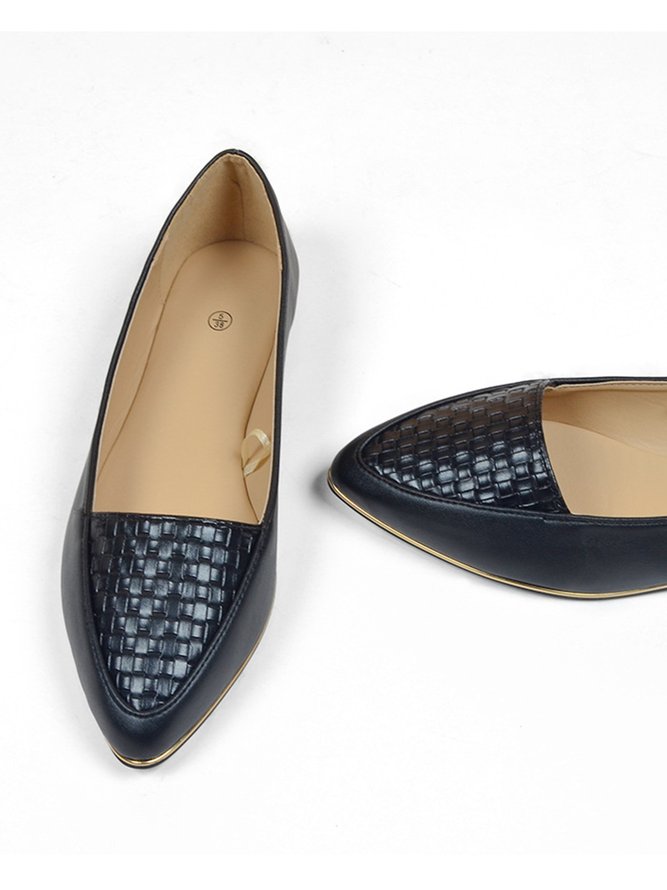 Casual Textured Pointed-Toe Flat Shoes