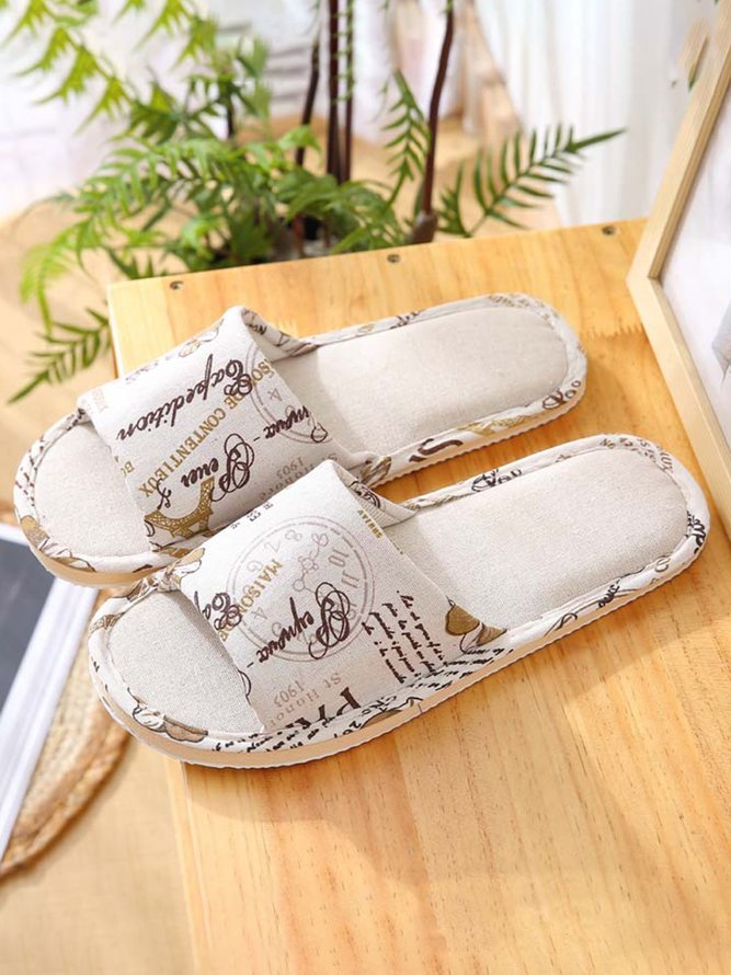 Rose Cat Alphabet Sailboat Print Indoor Non-slip Linen Slippers