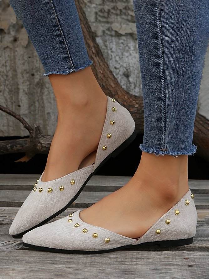 Plus Size Rivet Decor Pointed Toe Faux Suede Flats