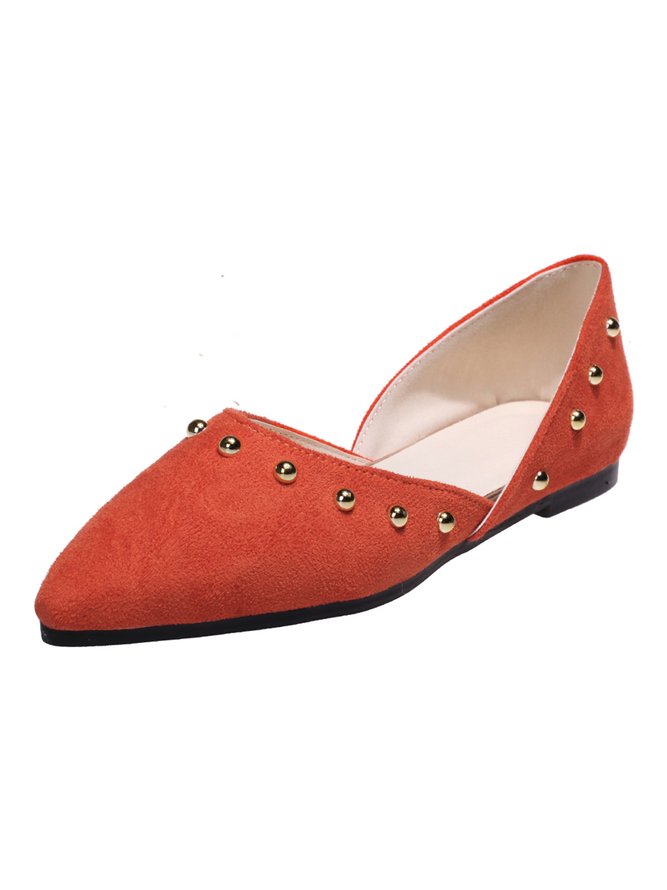 Plus Size Rivet Decor Pointed Toe Faux Suede Flats