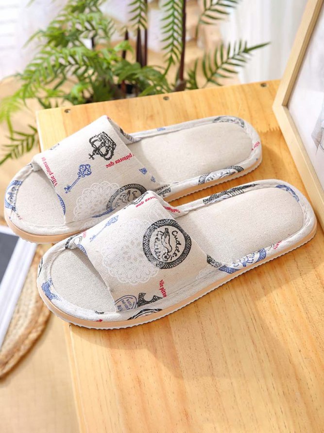 Rose Cat Alphabet Sailboat Print Indoor Non-slip Linen Slippers