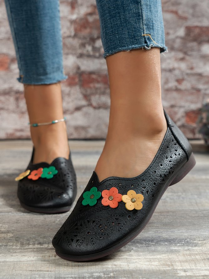 Vintage Applique Hollow out Soft Sole Flats