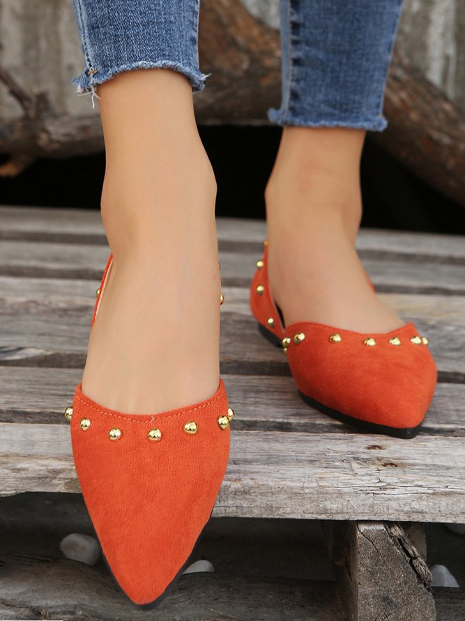 Plus Size Rivet Decor Pointed Toe Faux Suede Flats