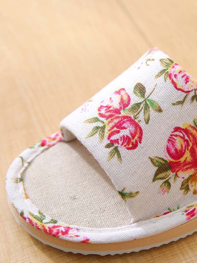 Rose Cat Alphabet Sailboat Print Indoor Non-slip Linen Slippers