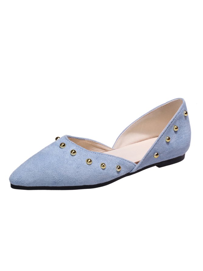 Plus Size Rivet Decor Pointed Toe Faux Suede Flats