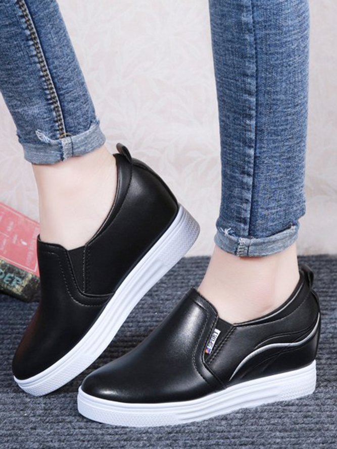 Plain Color Minimalist Slip On Increased Wedge Shoes