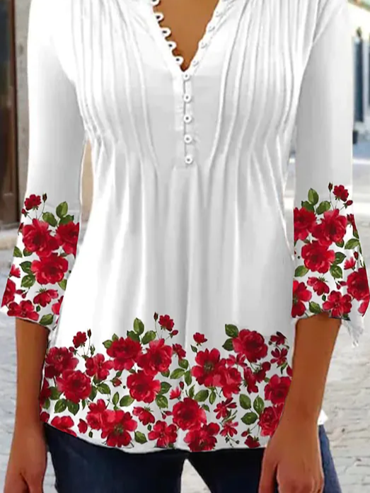 Floral Casual Regular Fit Crew Neck Top