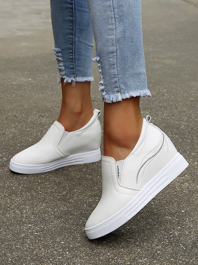 Plain Color Minimalist Slip On Increased Wedge Shoes