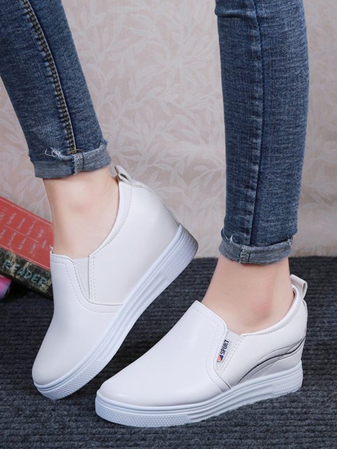 Plain Color Minimalist Slip On Increased Wedge Shoes