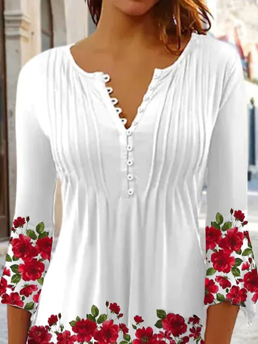 Floral Casual Regular Fit Crew Neck Top