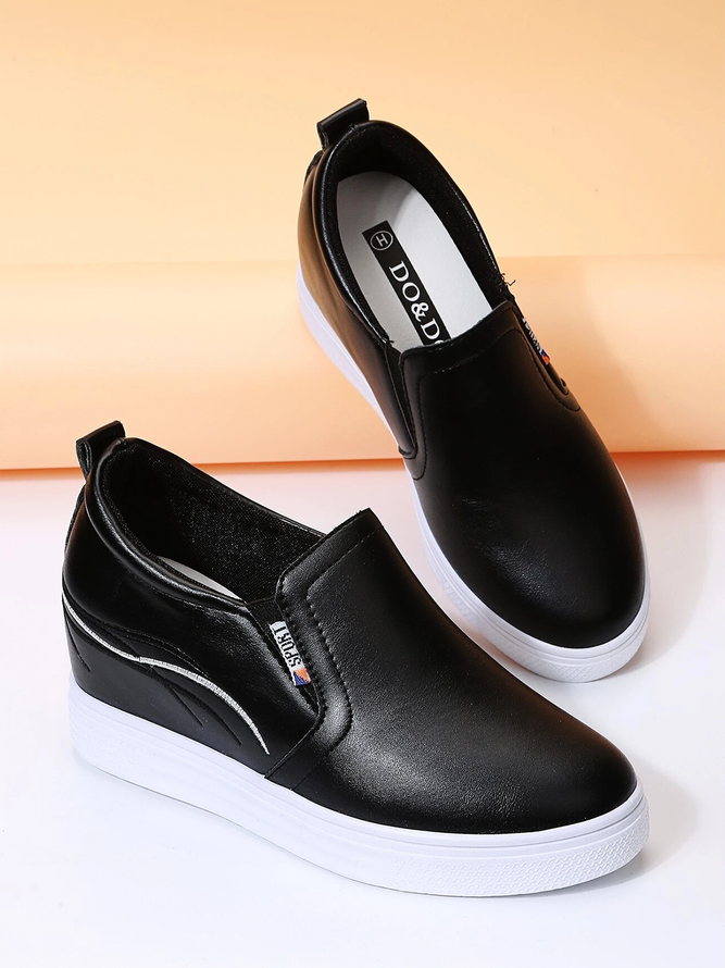 Plain Color Minimalist Slip On Increased Wedge Shoes