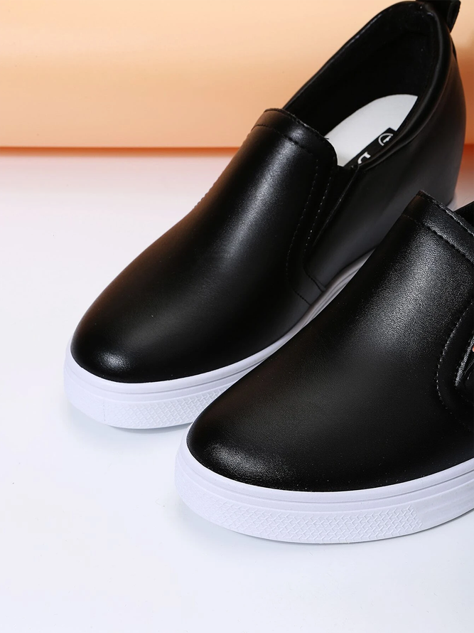 Plain Color Minimalist Slip On Increased Wedge Shoes