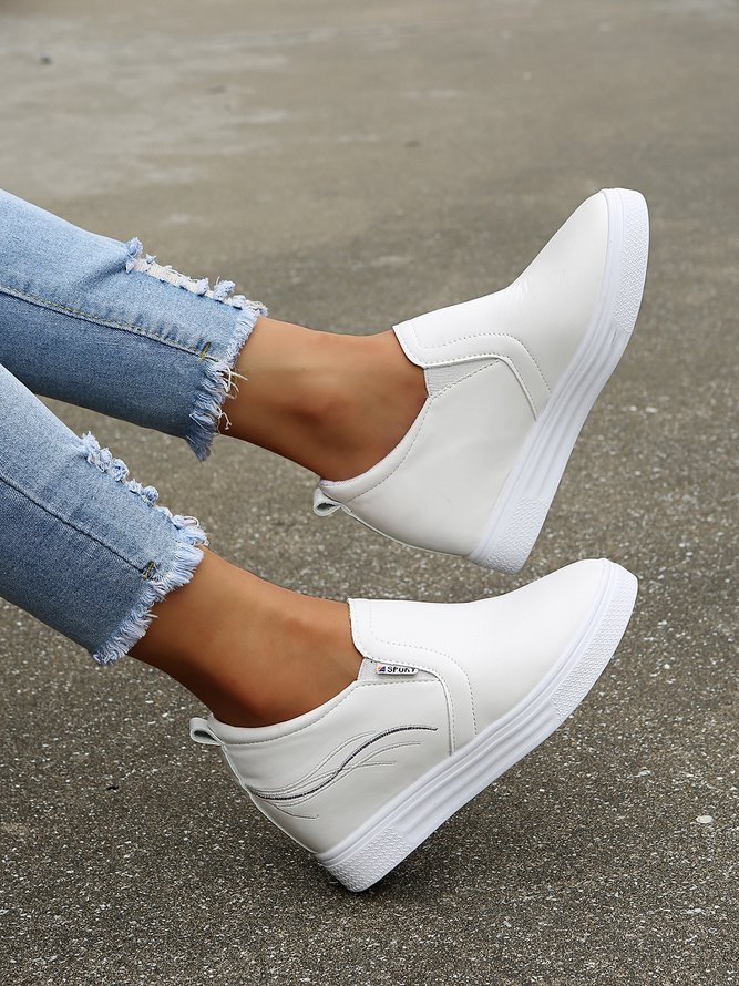Plain Color Minimalist Slip On Increased Wedge Shoes