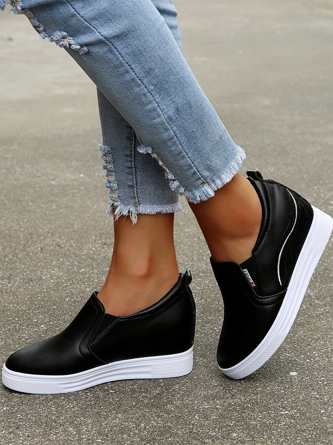 Plain Color Minimalist Slip On Increased Wedge Shoes