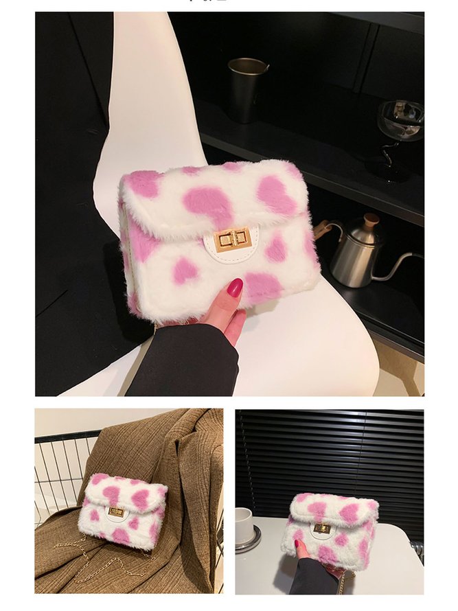 Valentine's Day Heart Plush Messenger Small Square Bag