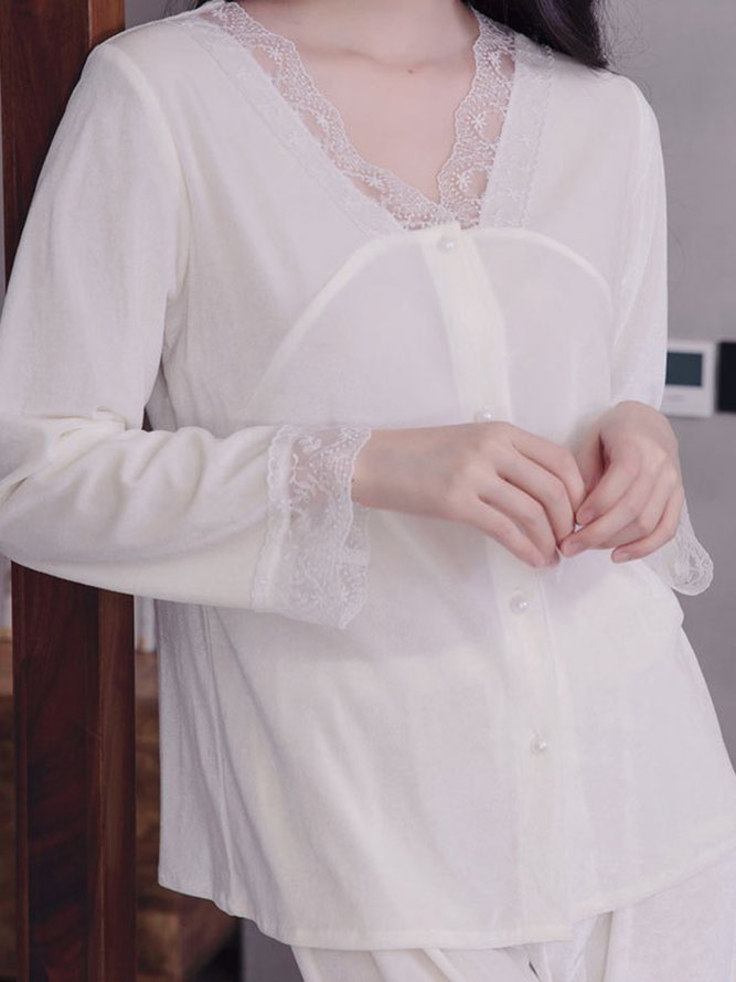 Lace Stitching Gold Velvet Long Sleeve Trousers Loungewear Two Piece Plus Size