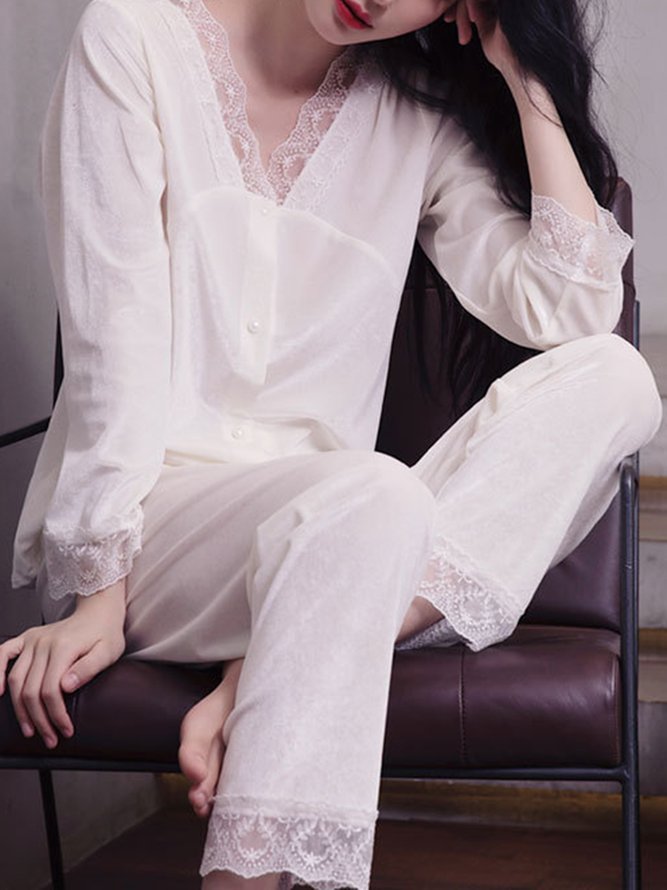 Lace Stitching Gold Velvet Long Sleeve Trousers Loungewear Two Piece Plus Size