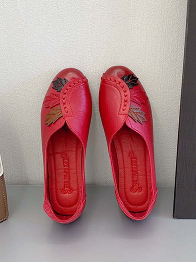 Vintage Casual Leaf Contrast Flats
