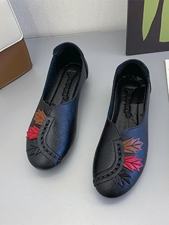 Vintage Casual Leaf Contrast Flats
