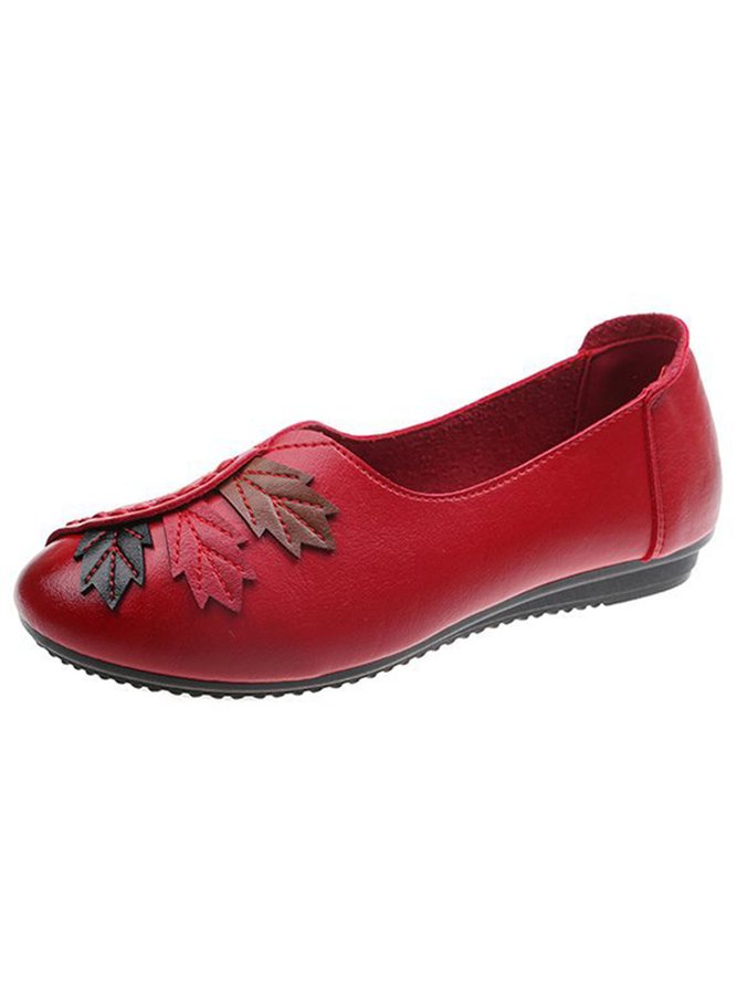 Vintage Casual Leaf Contrast Flats