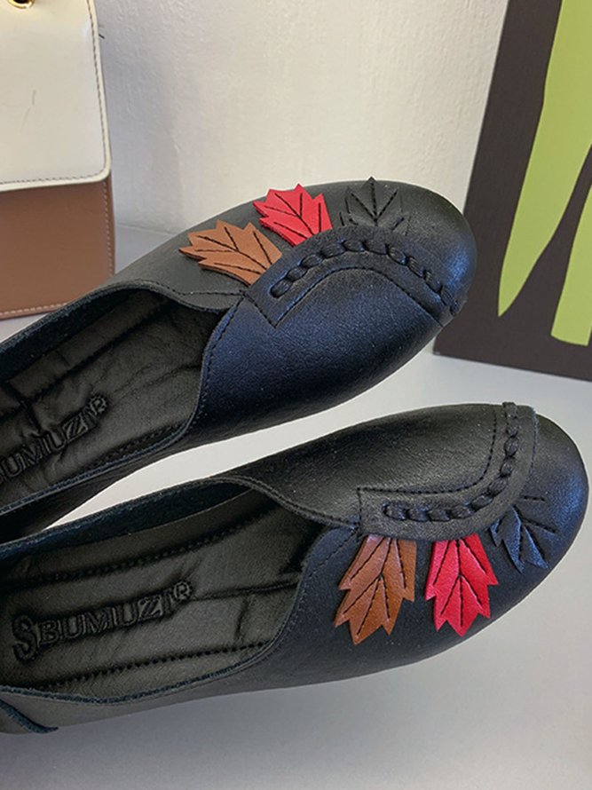 Vintage Casual Leaf Contrast Flats
