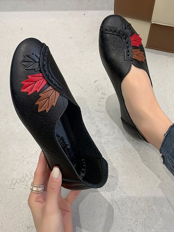 Vintage Casual Leaf Contrast Flats