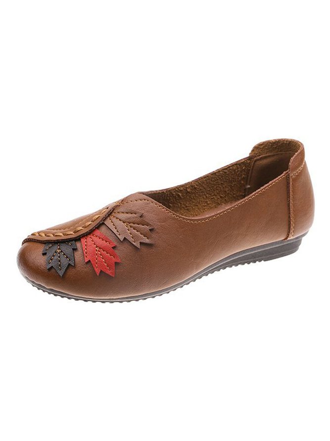 Vintage Casual Leaf Contrast Flats