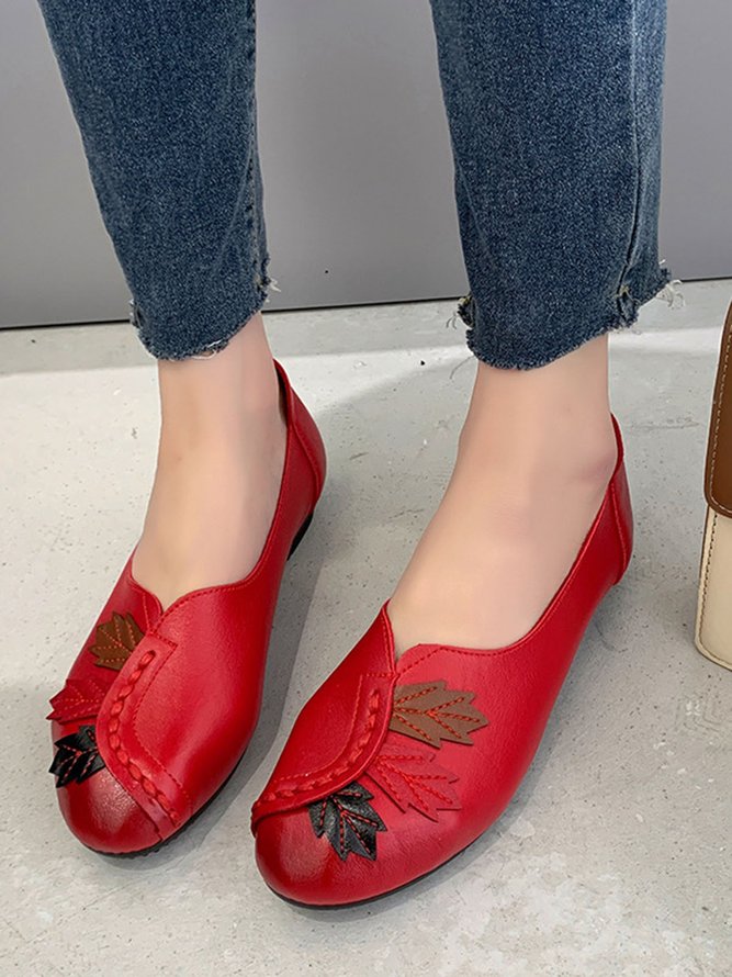 Vintage Casual Leaf Contrast Flats