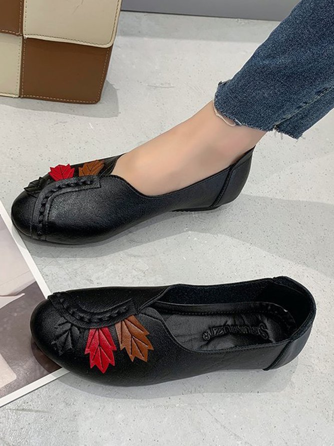Vintage Casual Leaf Contrast Flats