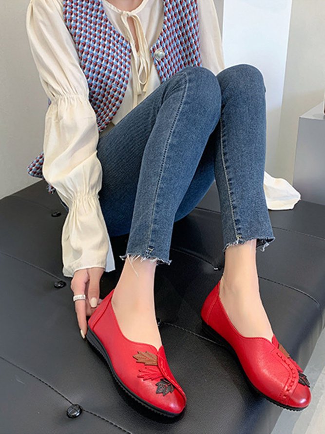 Vintage Casual Leaf Contrast Flats