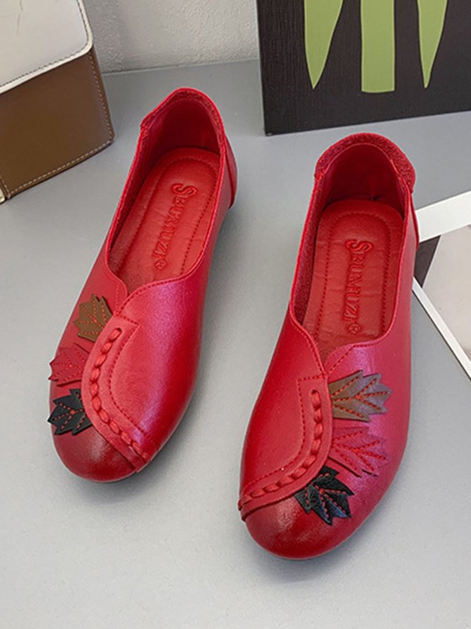 Vintage Casual Leaf Contrast Flats
