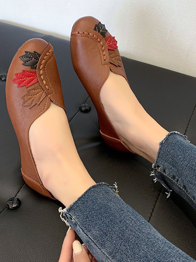 Vintage Casual Leaf Contrast Flats