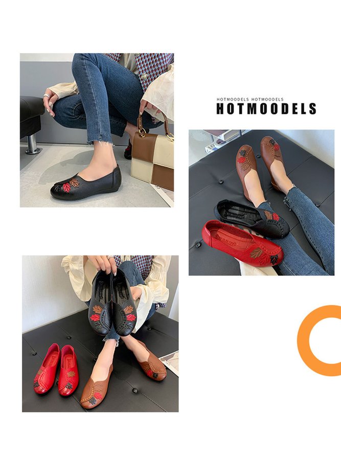 Vintage Casual Leaf Contrast Flats