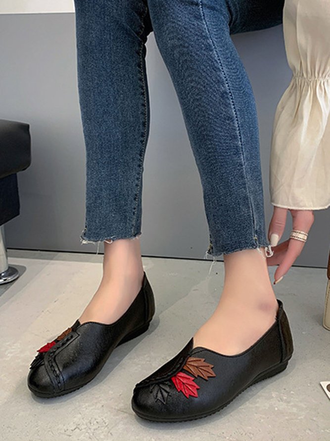 Vintage Casual Leaf Contrast Flats