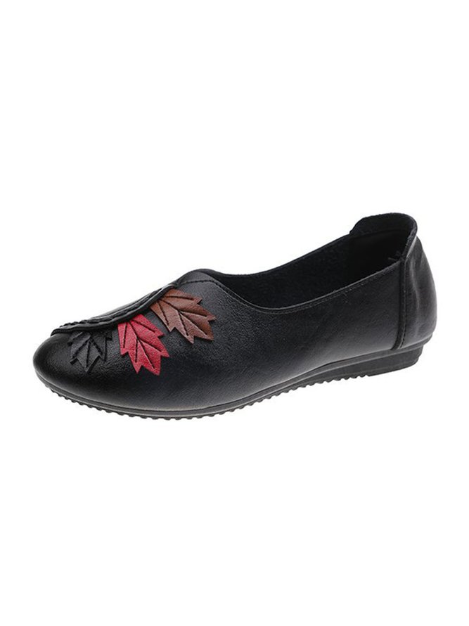 Vintage Casual Leaf Contrast Flats