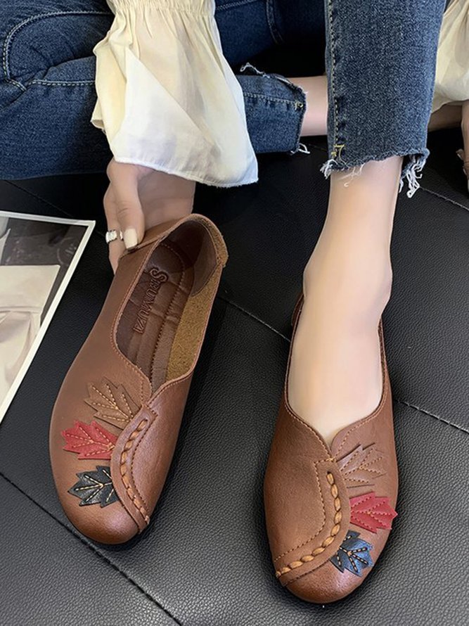 Vintage Casual Leaf Contrast Flats