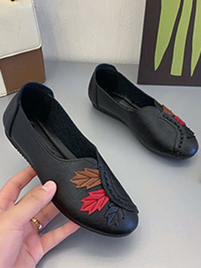 Vintage Casual Leaf Contrast Flats