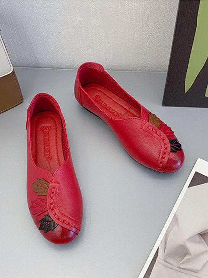 Vintage Casual Leaf Contrast Flats