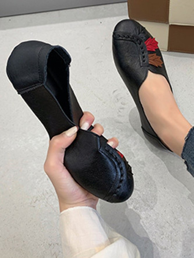 Vintage Casual Leaf Contrast Flats