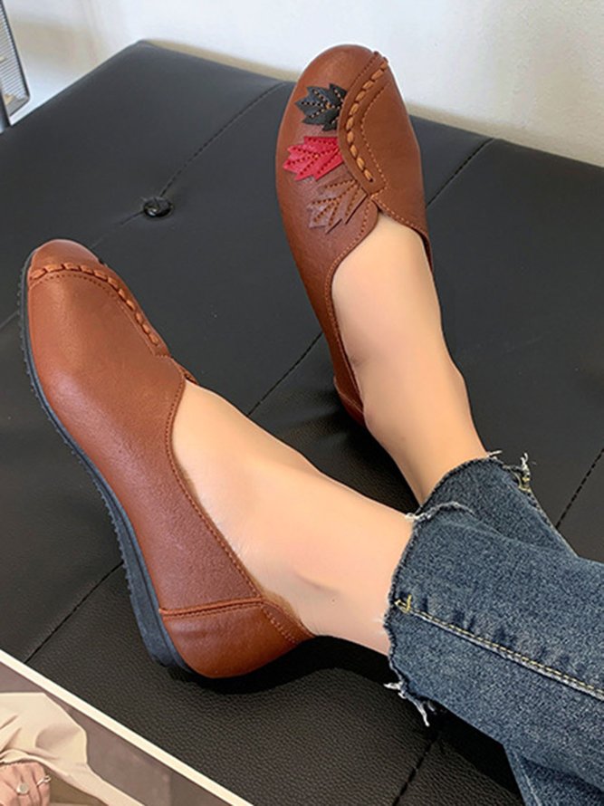 Vintage Casual Leaf Contrast Flats